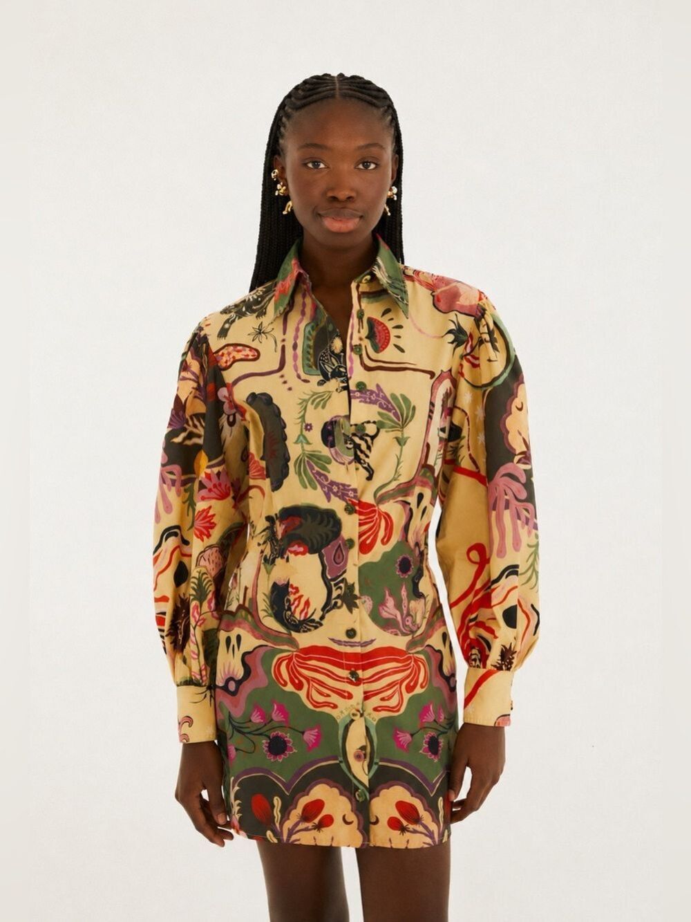 Farm Rio Beige Artsy Surreal Land Mini Dress